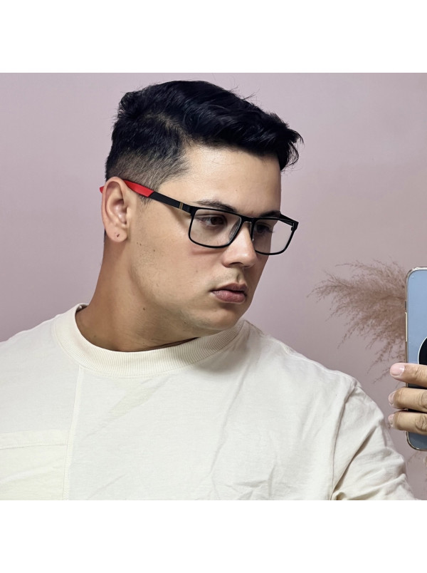 Armação de Óculos AQ240701 Retangular Preto e Vermelho